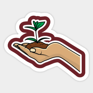 Women Hand Holding Green Plant and Soil vector illustration. People nature icon concept. Growth concept. Environment friendly symbol. Hand holding plant. Growth concept vector design. Sticker